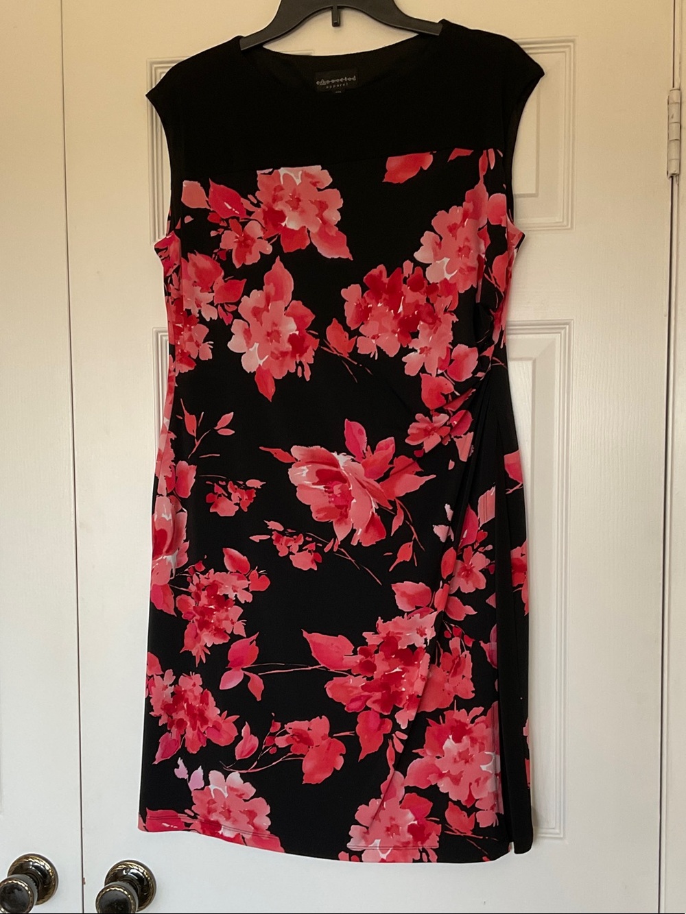 NWT connected apparel Black Midi Dress with Pink Floral Print size 14P